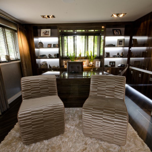 Study Interior Design with bespoke soft furnishings and cabinets