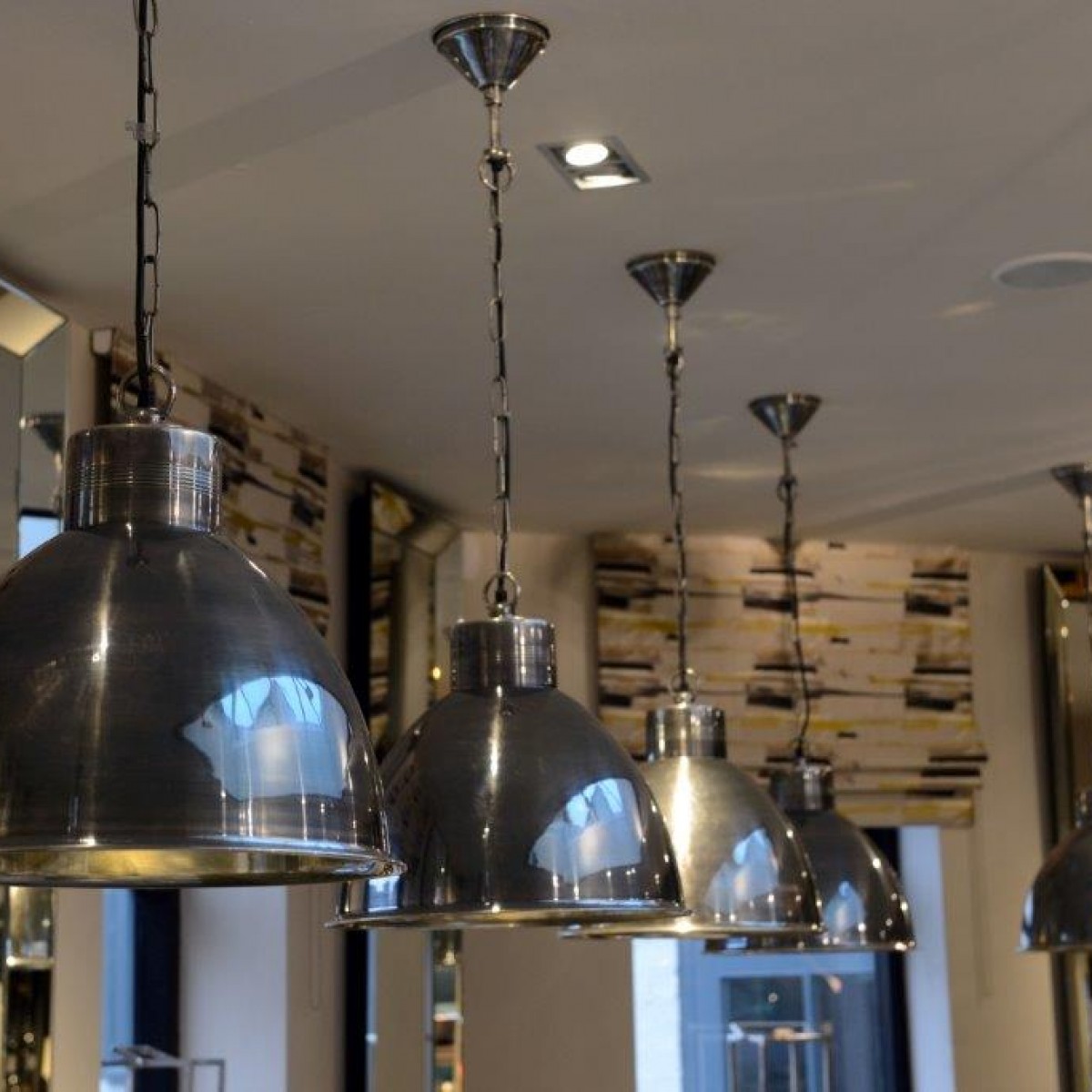 Hanging lights to provide lighting of restaurant tables for the plough design and build shenstone