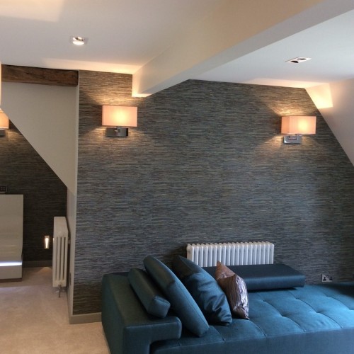 bedroom walkway interior design in the midlands with blue comfort sofa
