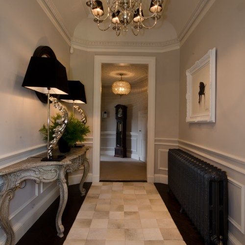 Hair on Hide Rug in traditional hallway interior design
