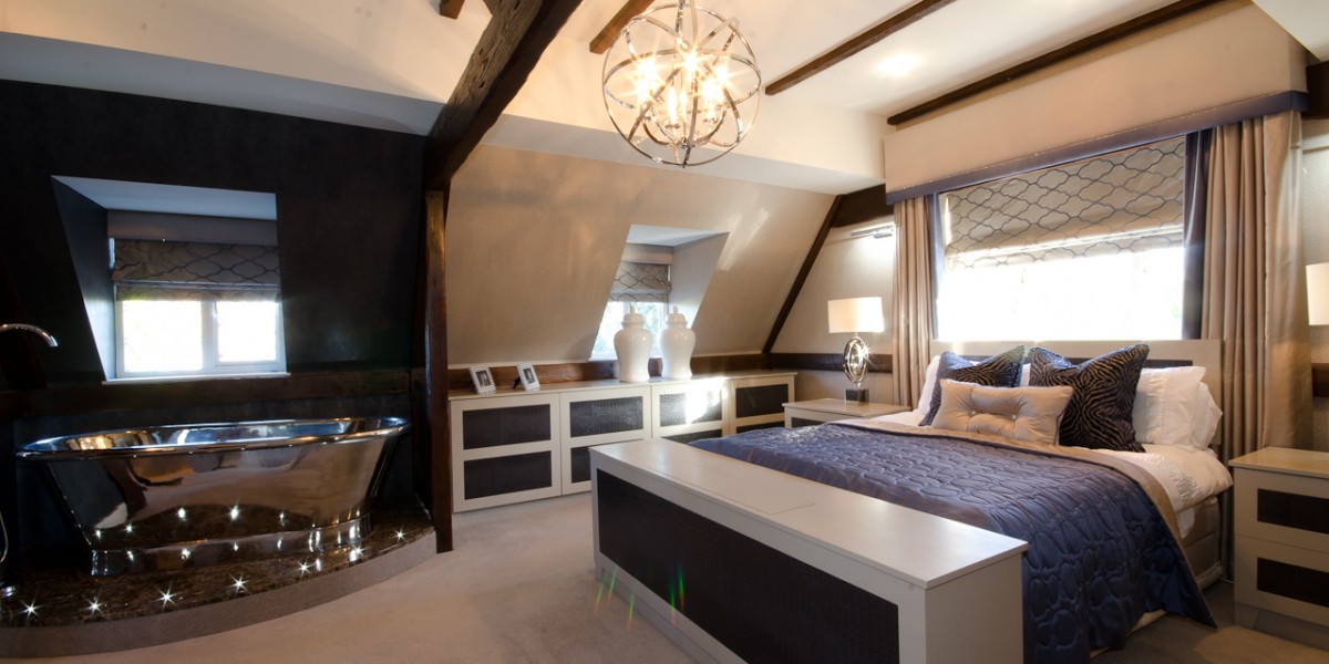 polished nickel bath in modern classic bedroom design