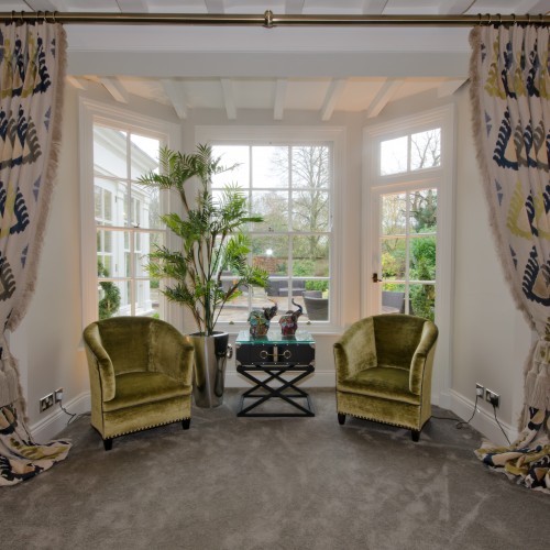 Embroidered Curtains with Bespoke Velvet Tub Chair Design