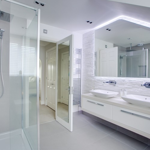 modern bathroom interior design with LED feature lighting