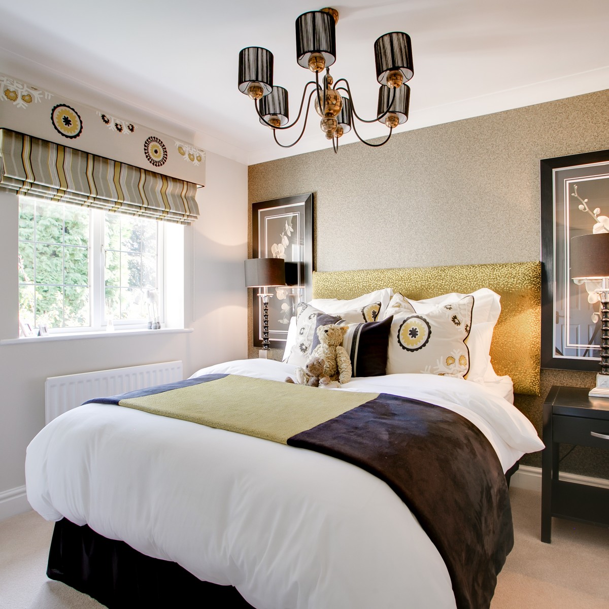 brown and gold guest bedroom interior design
